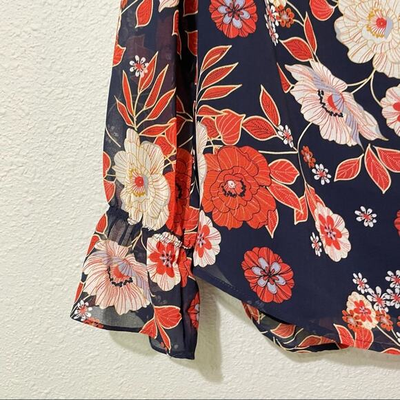 Daniel Rainn Blue & Orange Floral Boho Bell Sleeve Blouse Womens M Fall Flowy - Picture 3 of 7